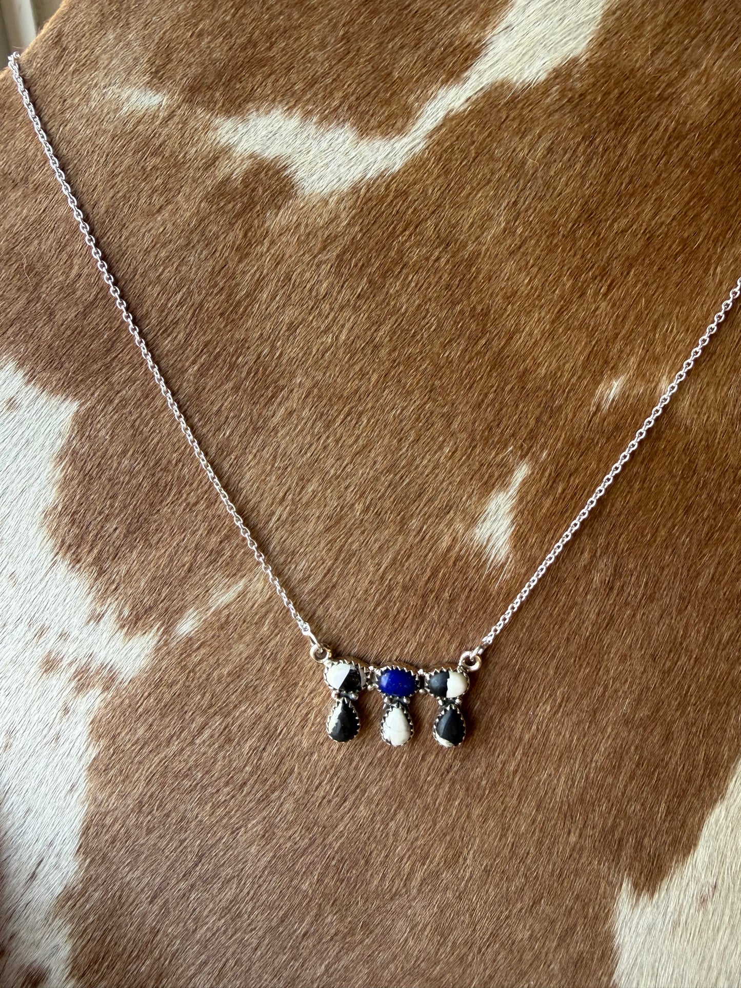 White Buffalo Lapis Bar Cluster Necklace | Queen Bee Boutique