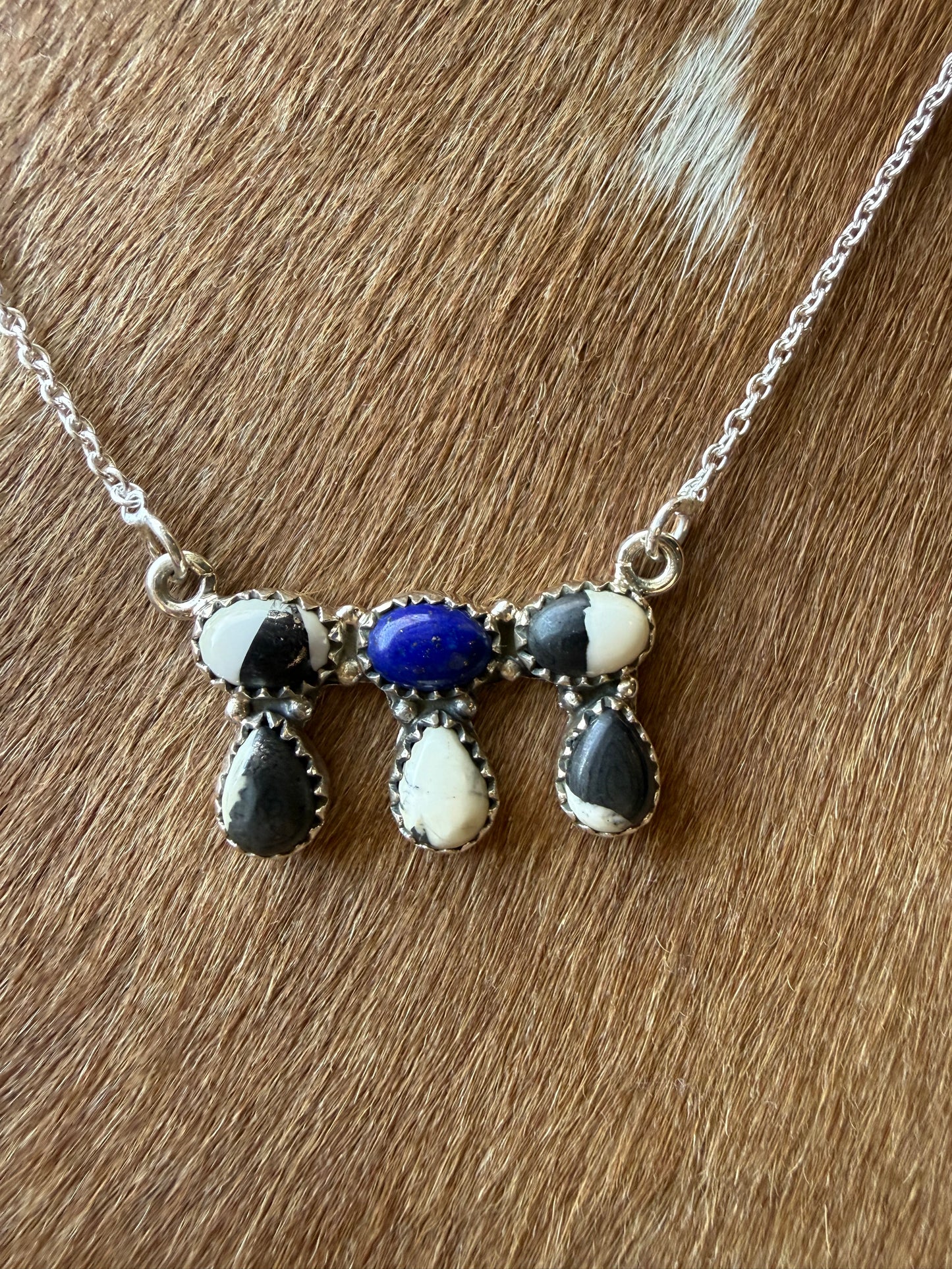 White Buffalo Lapis Bar Cluster Necklace | Queen Bee Boutique