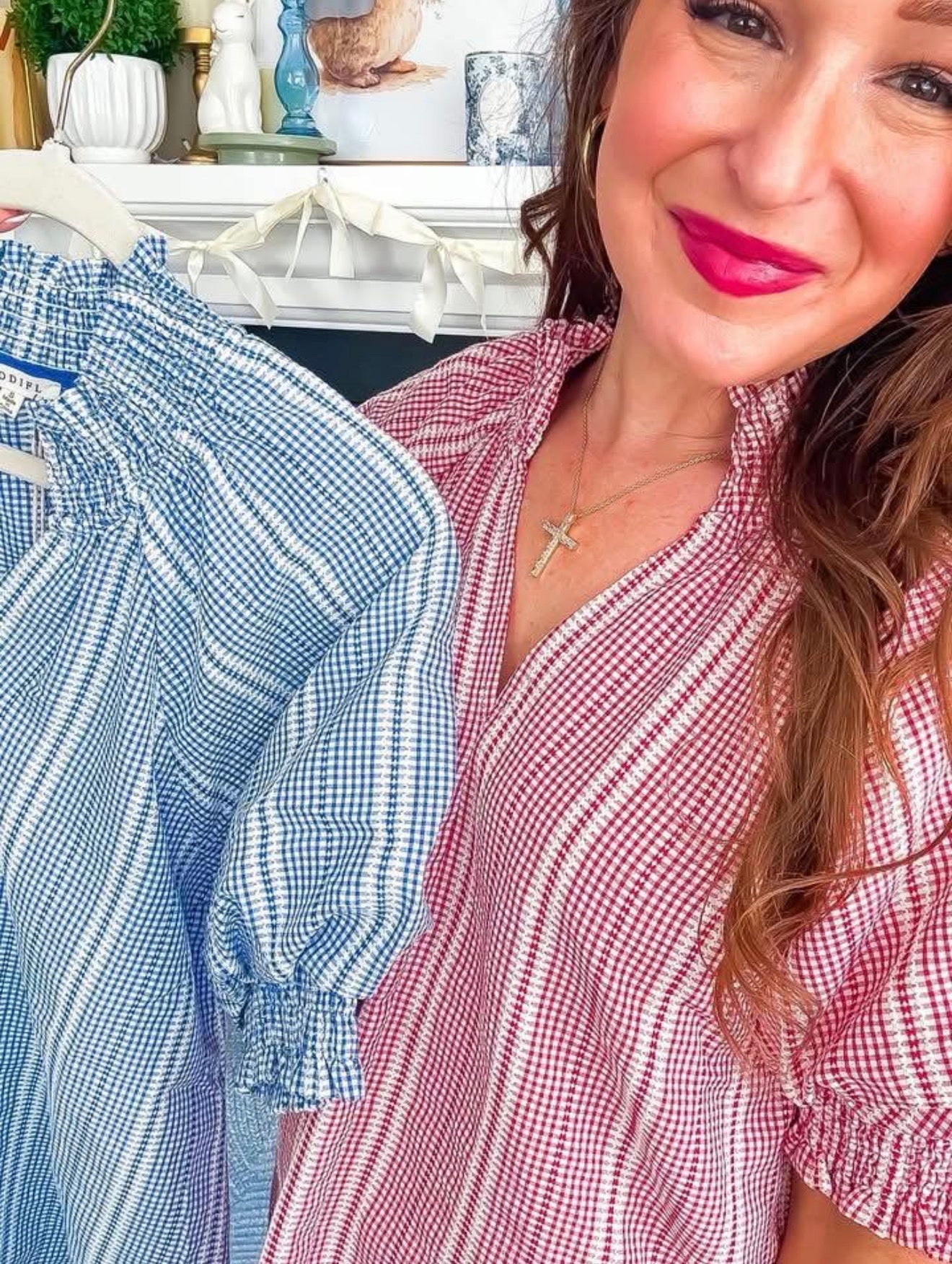 Red & Blue Striped Puff Sleeve Top | Queen Bee Boutique