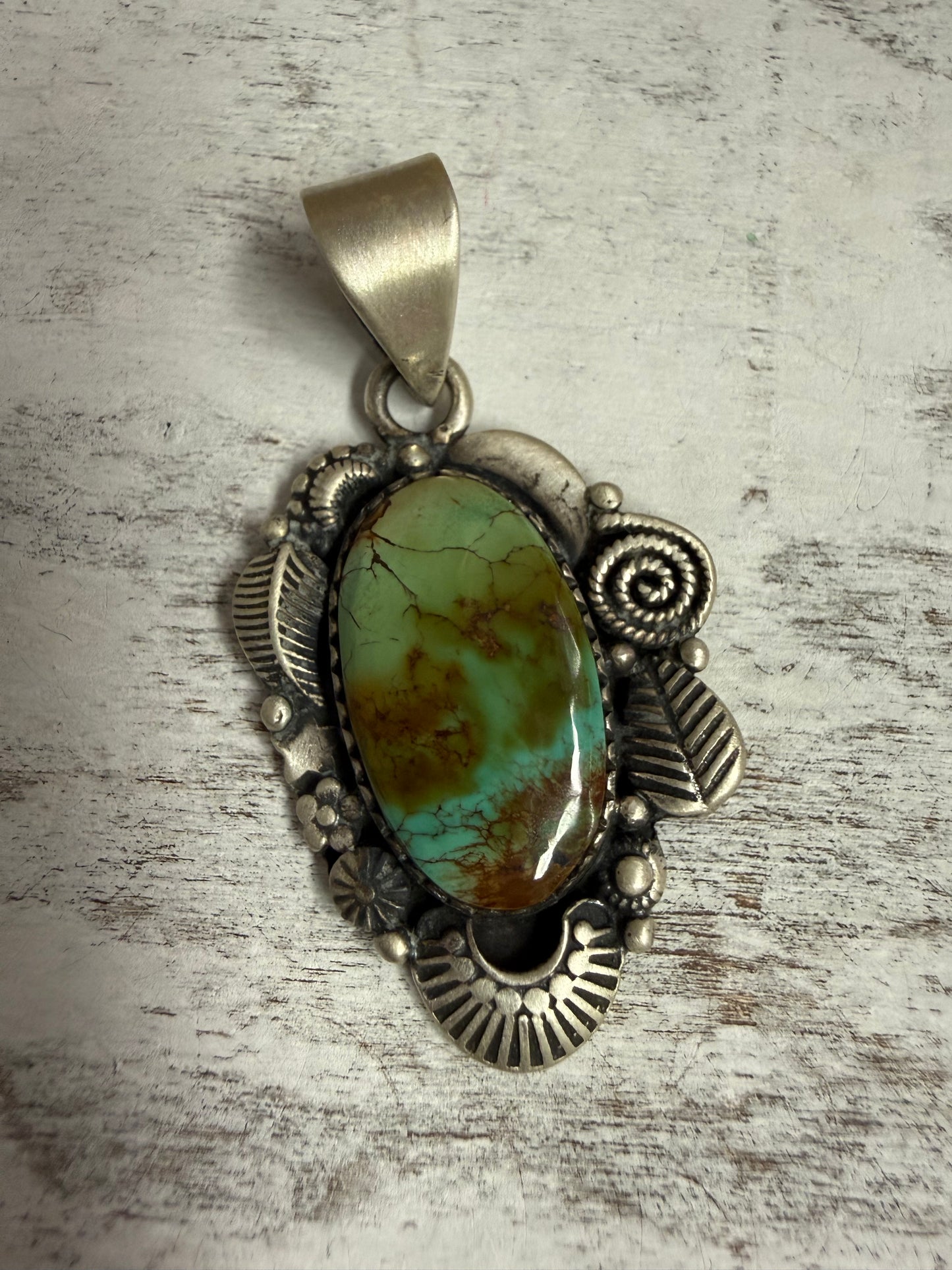 Oval Green Turquoise Stering Artisan Pendant | Queen Bee Boutique