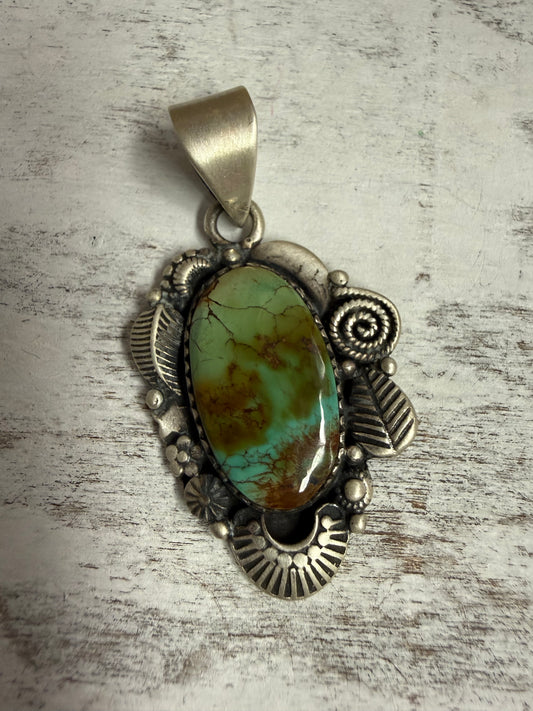 Oval Green Turquoise Stering Artisan Pendant | Queen Bee Boutique