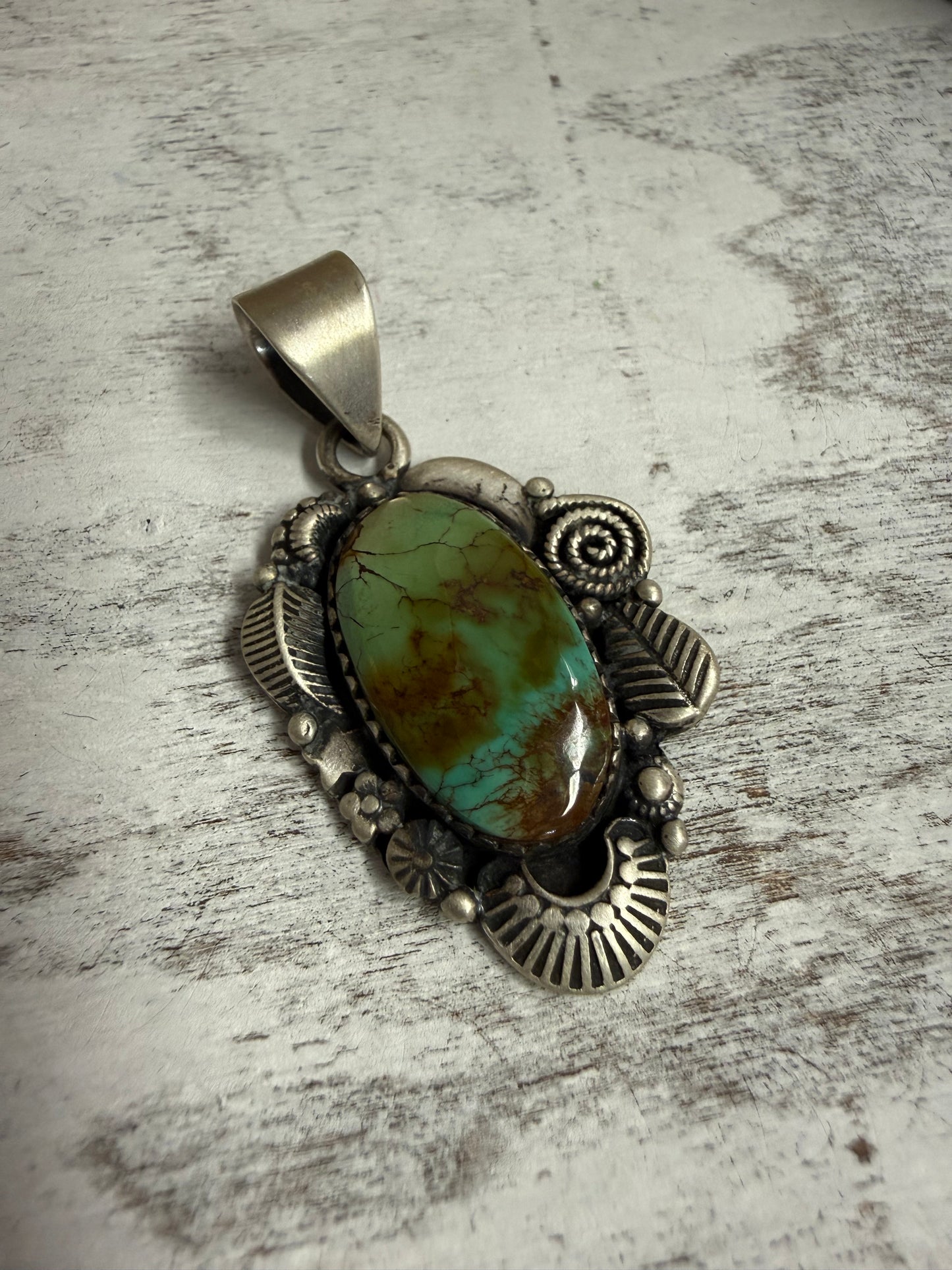 Oval Green Turquoise Stering Artisan Pendant | Queen Bee Boutique