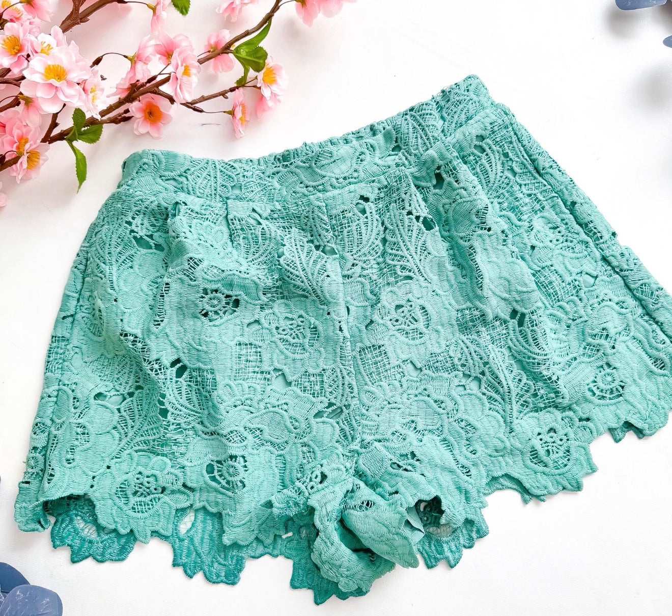 Sage Green Crochet Lined Shorts | Queen Bee Boutique