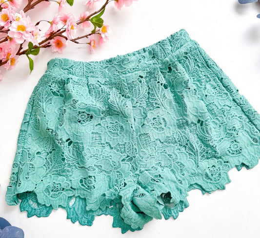 Sage Green Crochet Lined Shorts | Queen Bee Boutique