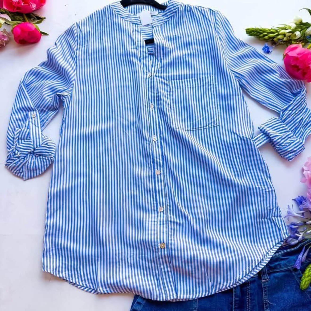 Lightweight Blue White Striped Top | Queen Bee Boutique