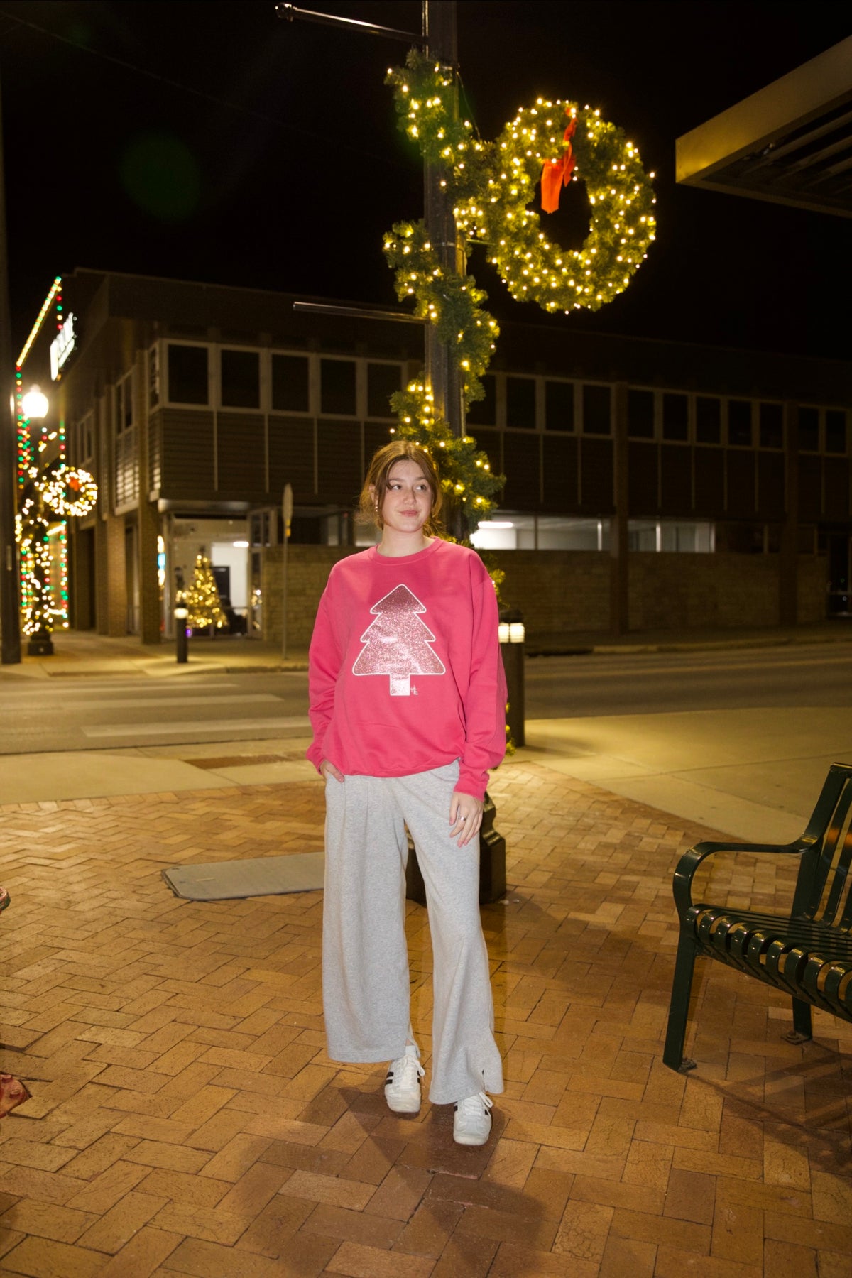 Pink Glitter Christmas Tree Crew | Queen Bee Boutique