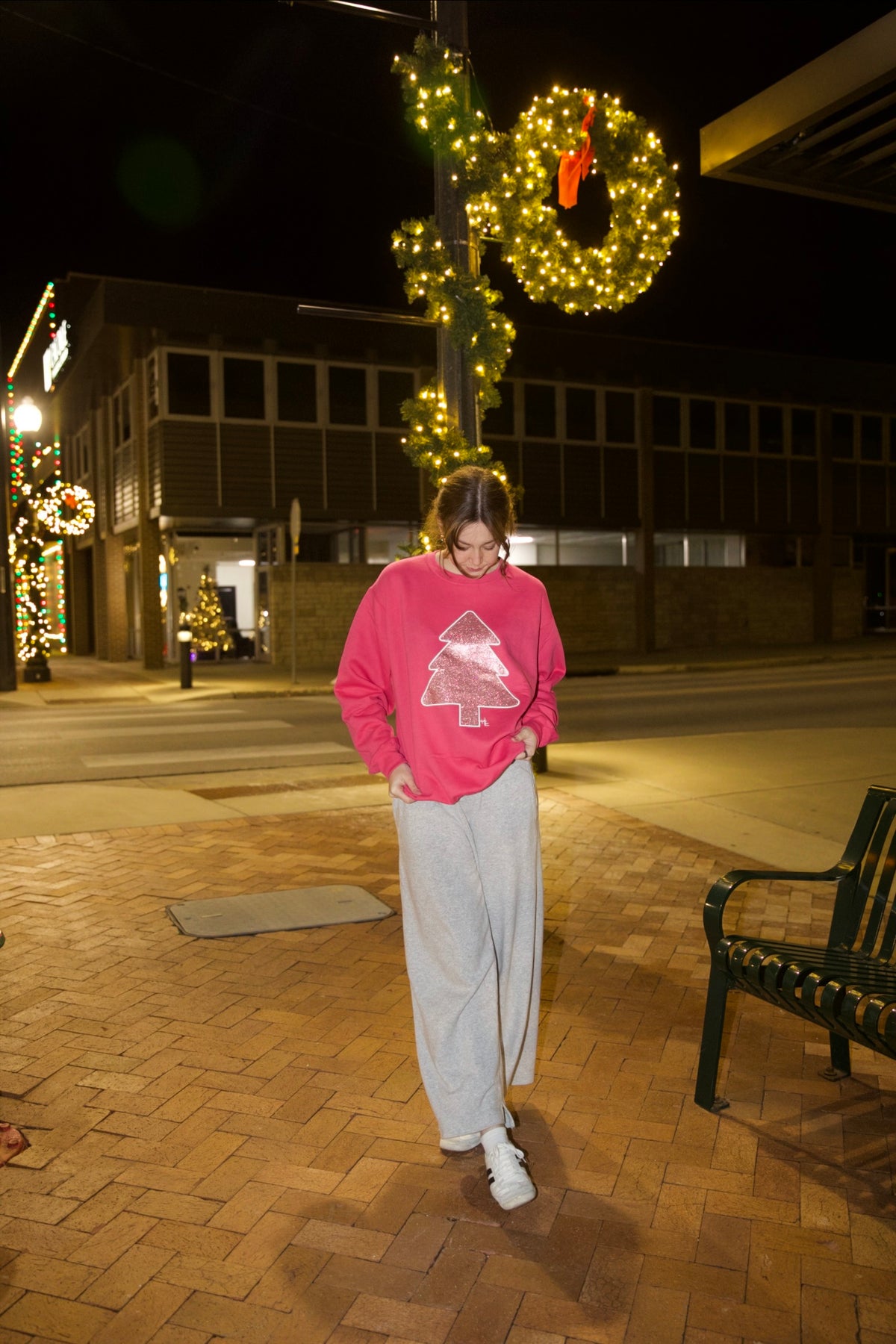 Pink Glitter Christmas Tree Crew | Queen Bee Boutique