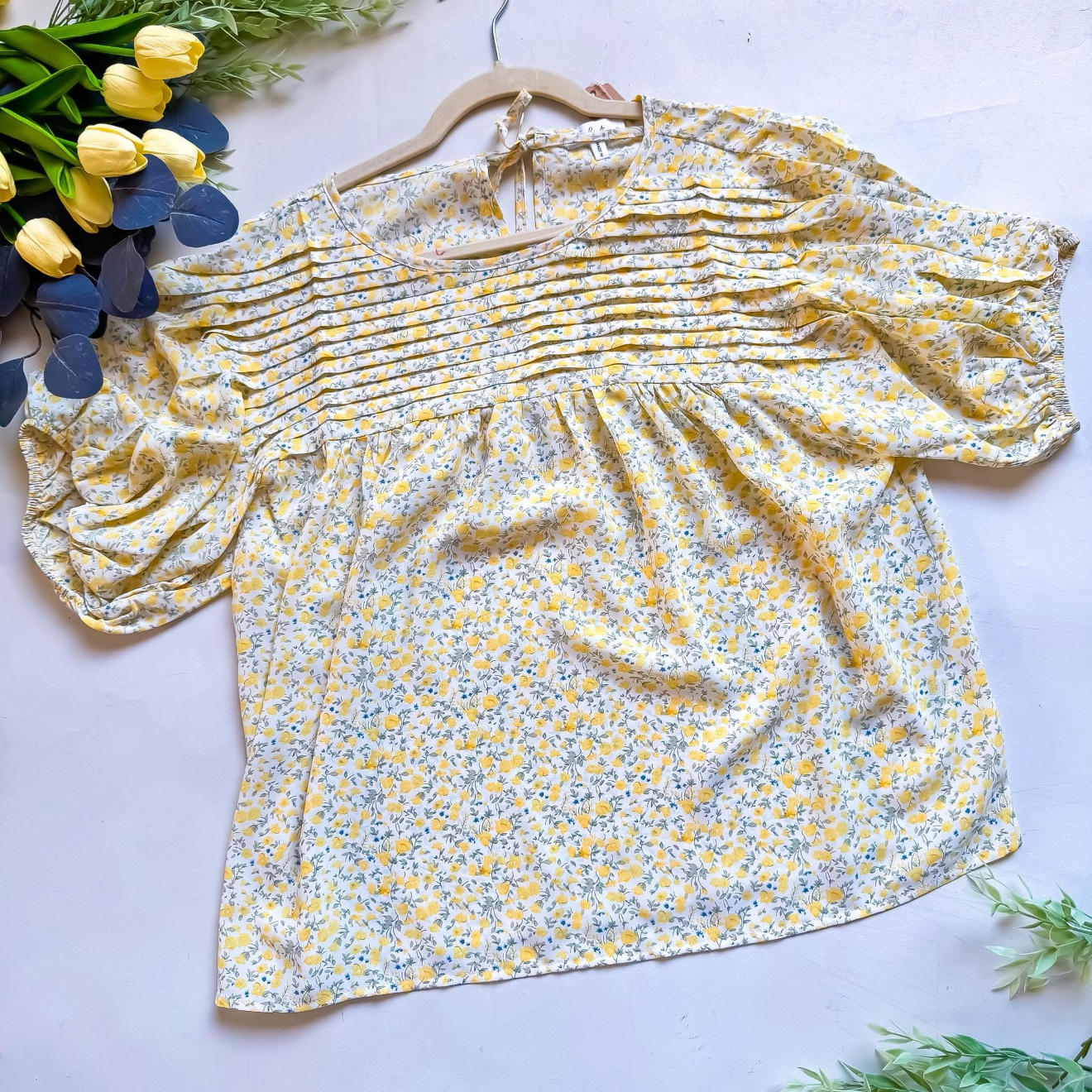Sunny Floral Pleated Blouse Top