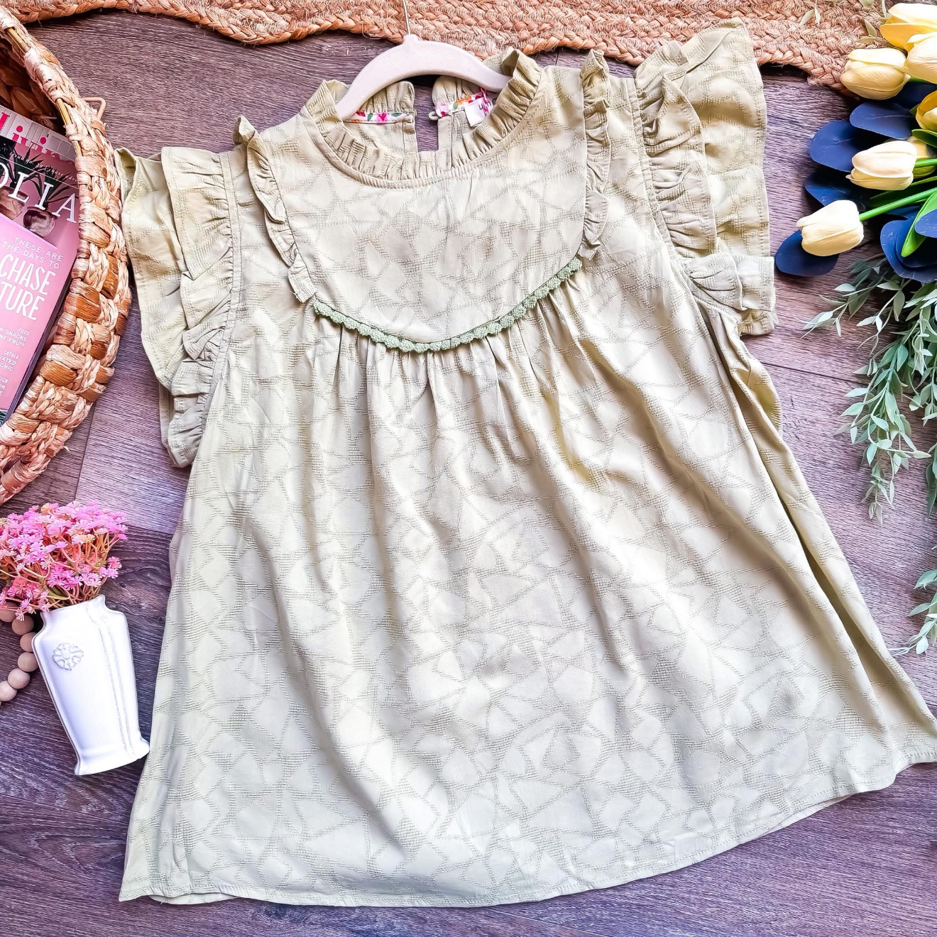 Women's Sage Olive Geometric Textured Blouse | Queen Bee Boutique