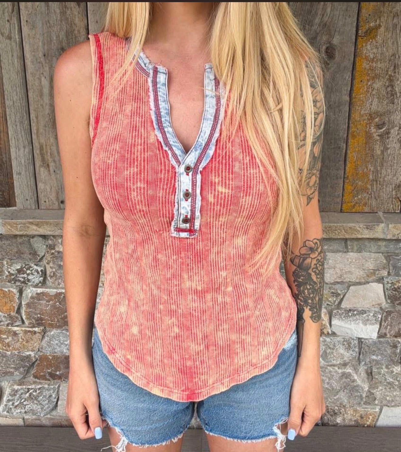 Red Henley Mineral Washed Tank