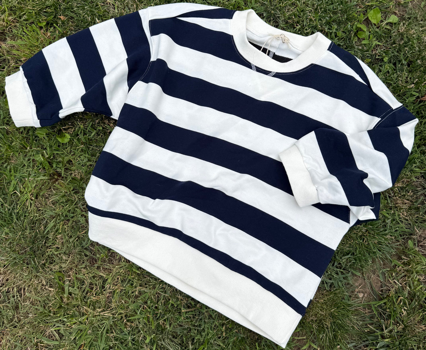 Navy White Blocked Stripe 3/4 Sleeve Top | Queen Bee Boutique