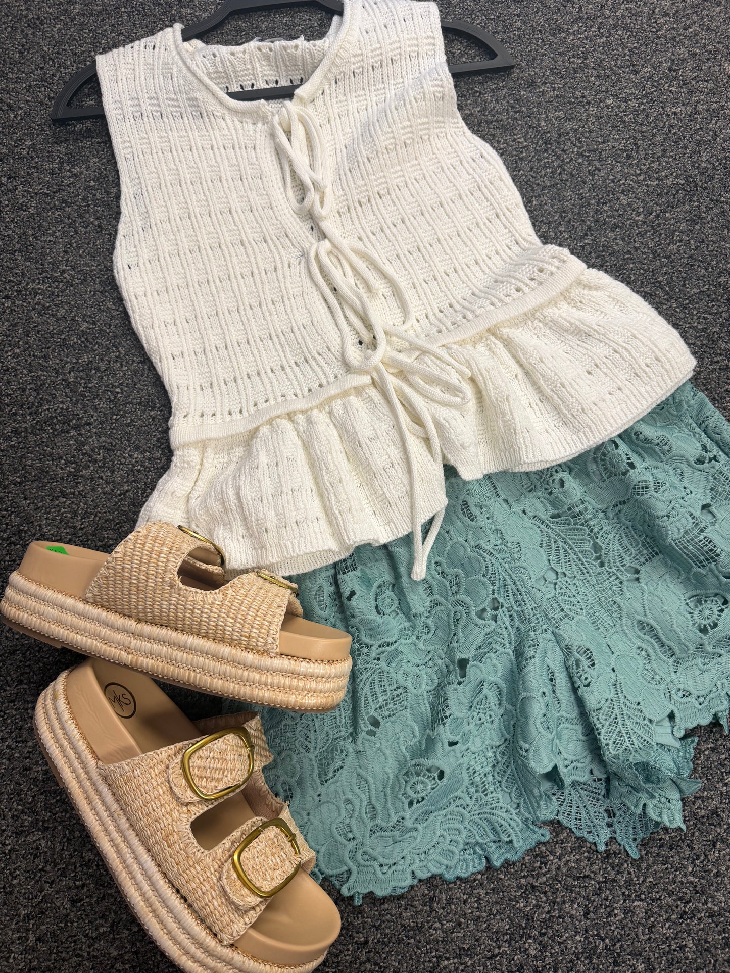 Sage Green Crochet Lined Shorts | Queen Bee Boutique