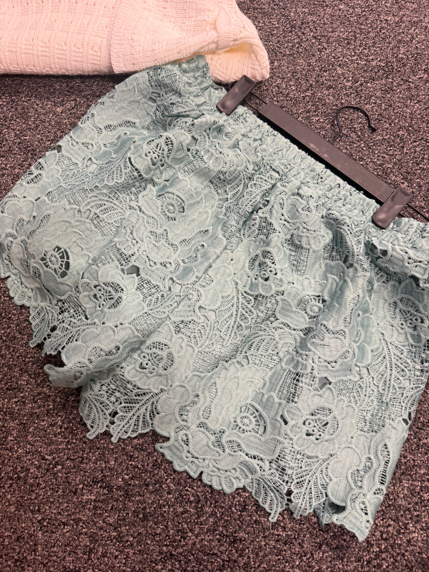 Sage Green Crochet Lined Shorts | Queen Bee Boutique