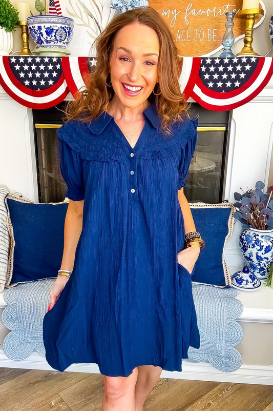 Dark Blue Denim Western Boho Dress Cowgirl Chic | Queen Bee Boutique