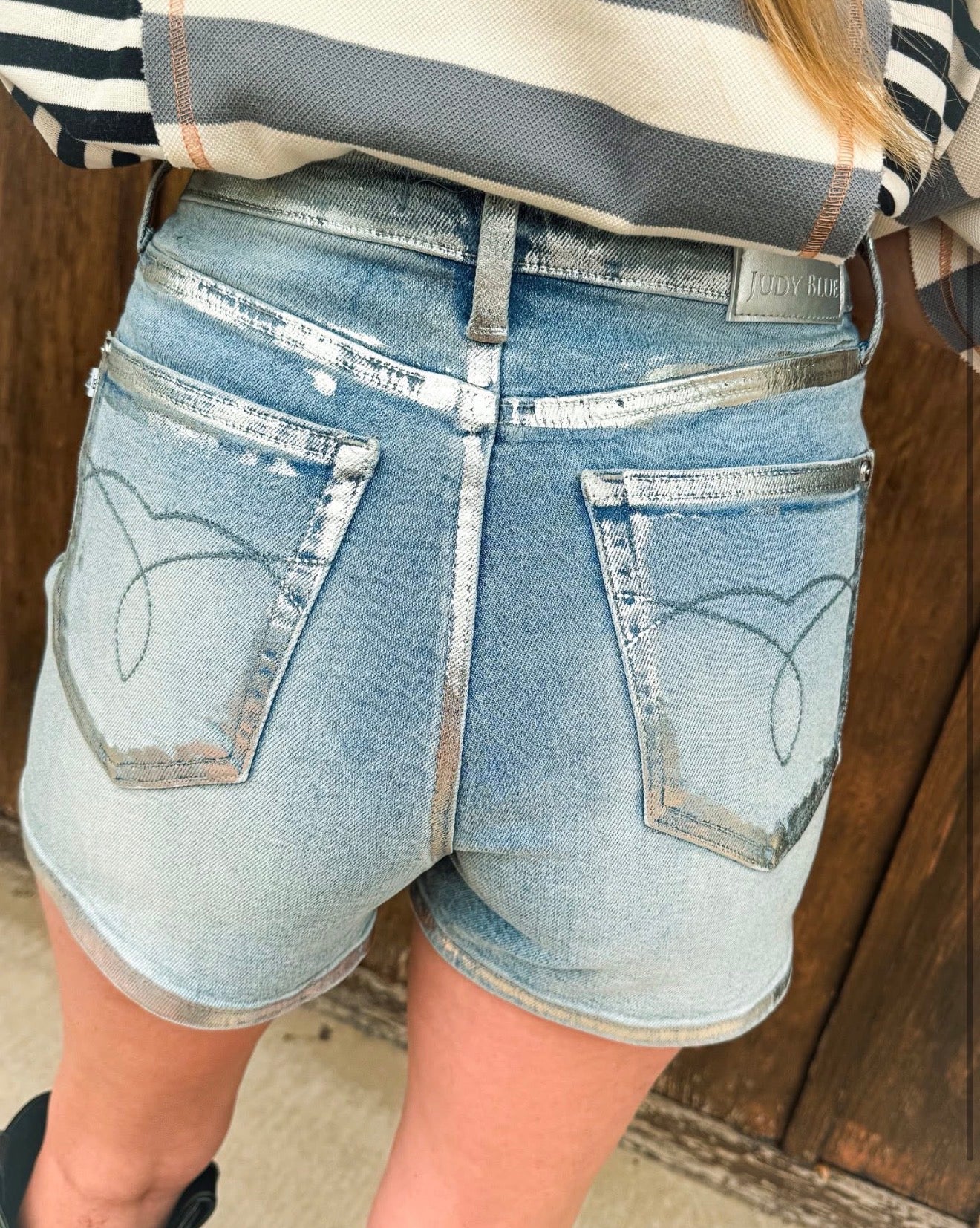 Judy Blue Silver Lining Metallic Accent Shorts | Queen Bee Boutique