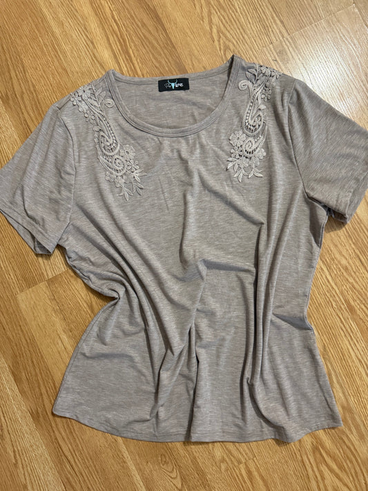 Accented Tan Casual Chic Top | Queen Bee Boutique
