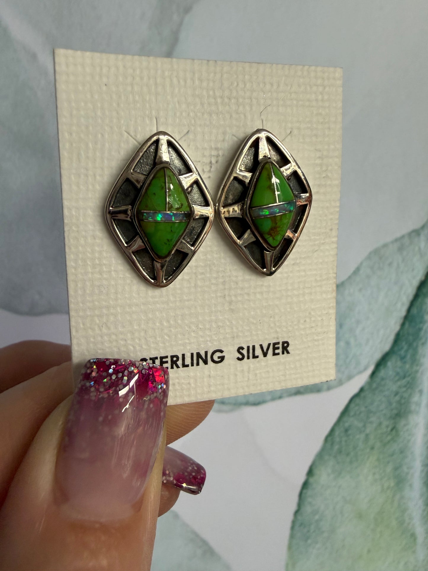 Green Gaspeite Earrings Sterling Silver