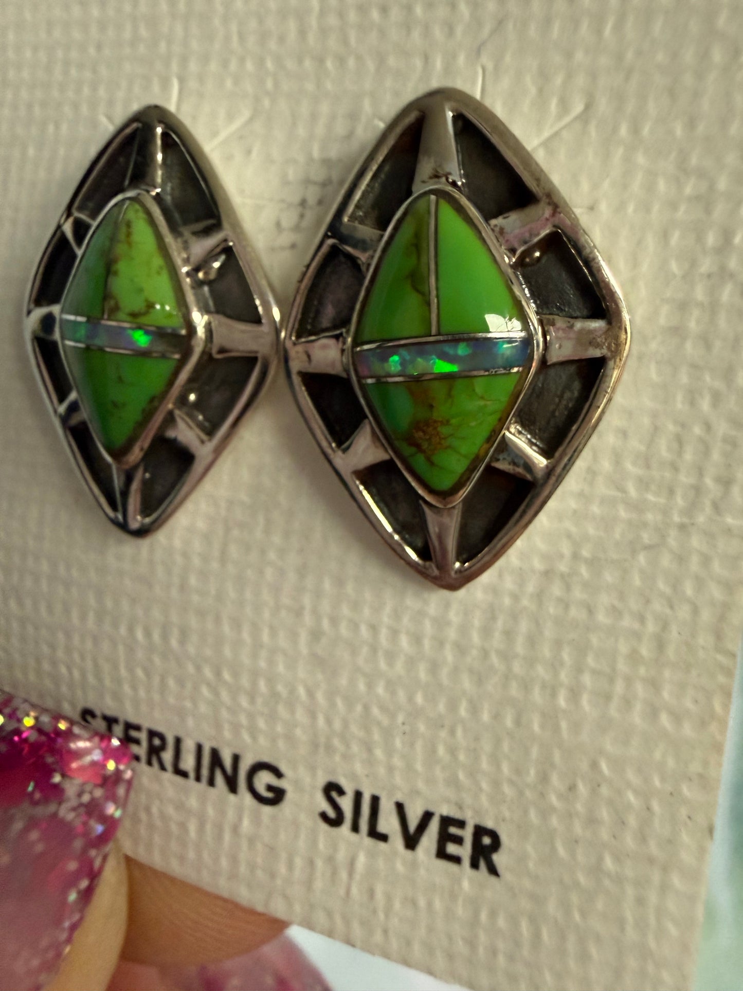 Green Gaspeite Earrings Sterling Silver