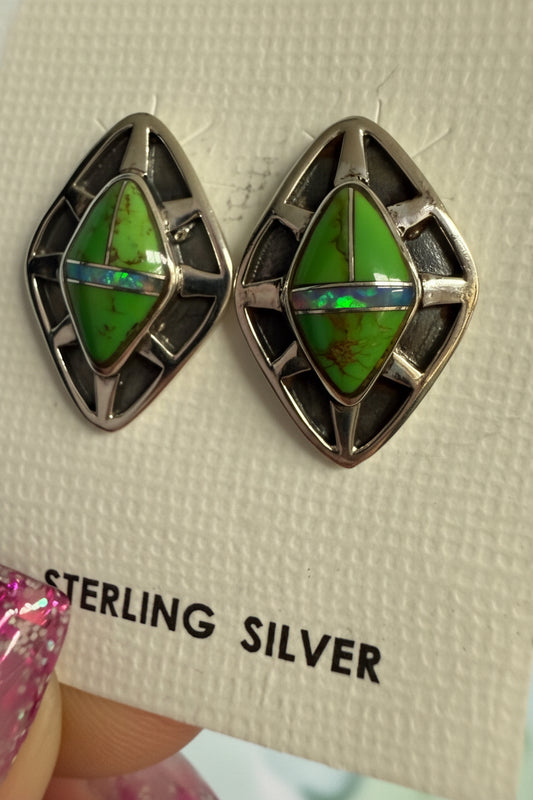 Green Gaspeite Earrings Sterling Silver