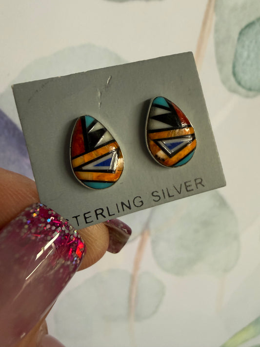 Navajo Inlay Tear Drop Studs | Queen Bee Boutique