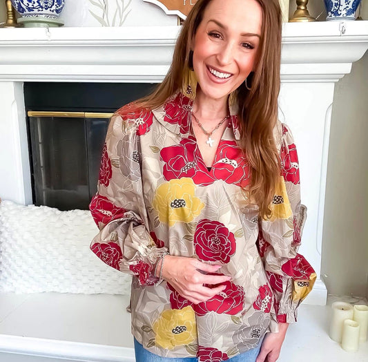 Fall Large Floral Color Top | Queen Bee Boutique