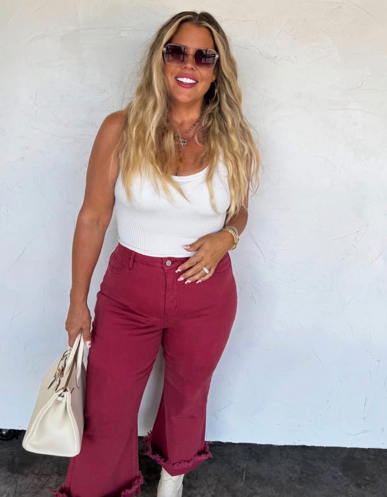 Burgundy Urban Non Distressed Crop Jean | Queen Bee Boutique