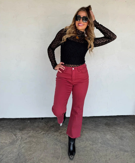 Burgundy Urban Non Distressed Crop Jean | Queen Bee Boutique