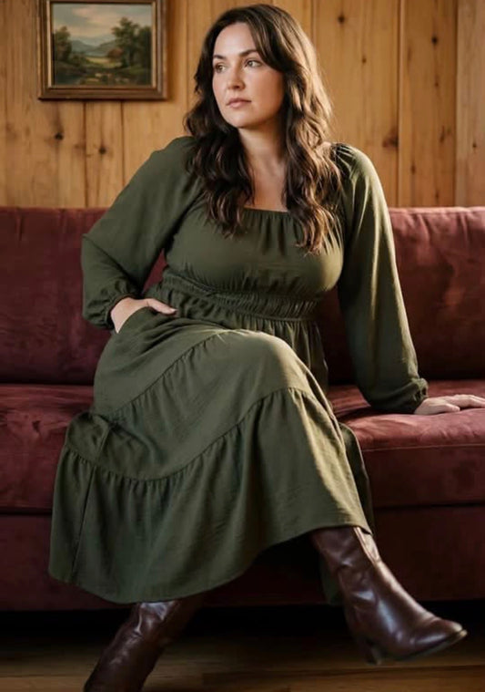 Plus Olive Green Fall Dress | Queen Bee Boutique