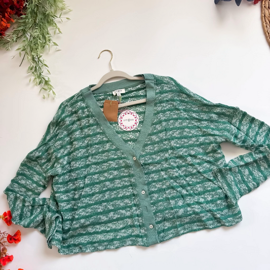 GoodBye Green White Striped Button Down Cardi | Queen Bee Boutique