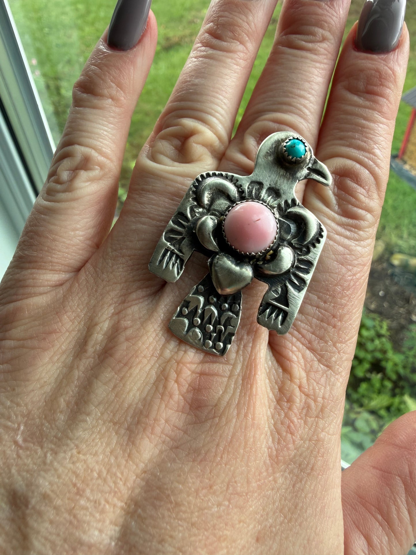 Yazzie T Bird Pink Turquoise Ring
