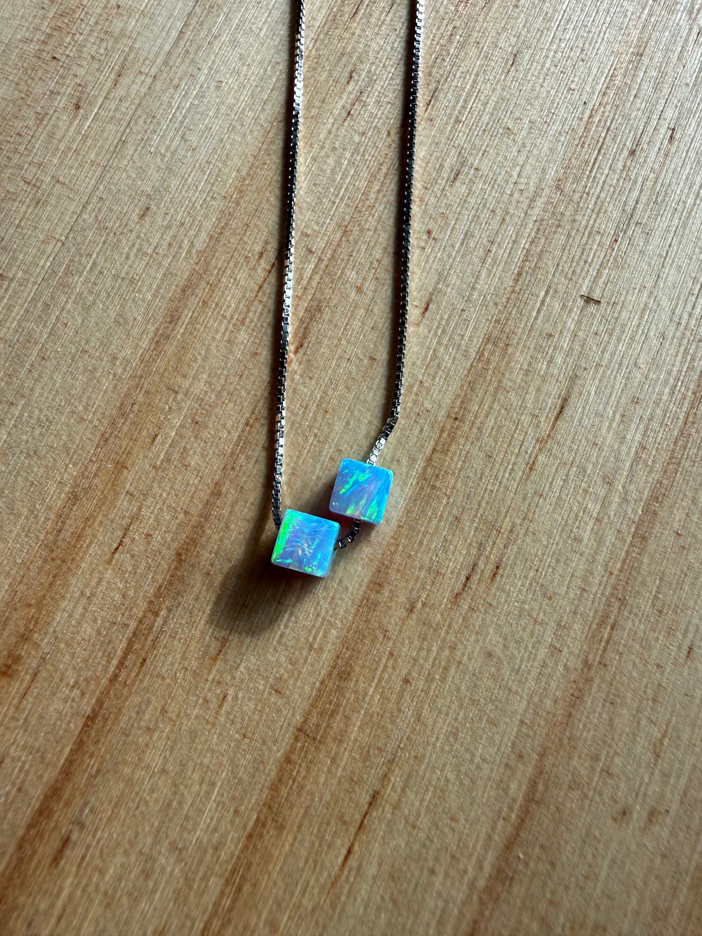 Ice Blue Opal Cube Sterling Necklace | Queen Bee Boutique