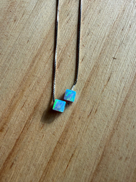 Ice Blue Opal Cube Sterling Necklace | Queen Bee Boutique