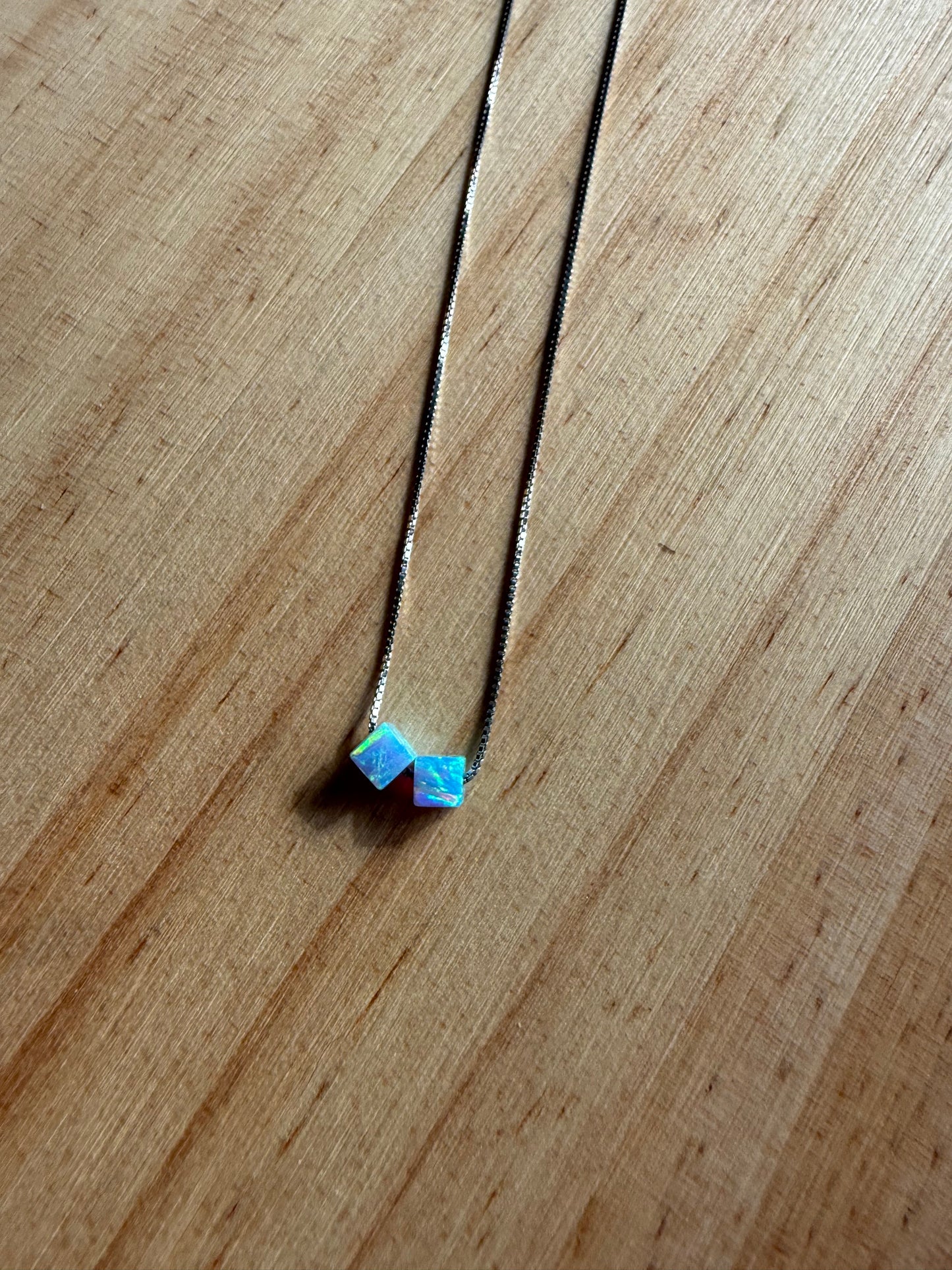 Ice Blue Opal Cube Sterling Necklace | Queen Bee Boutique