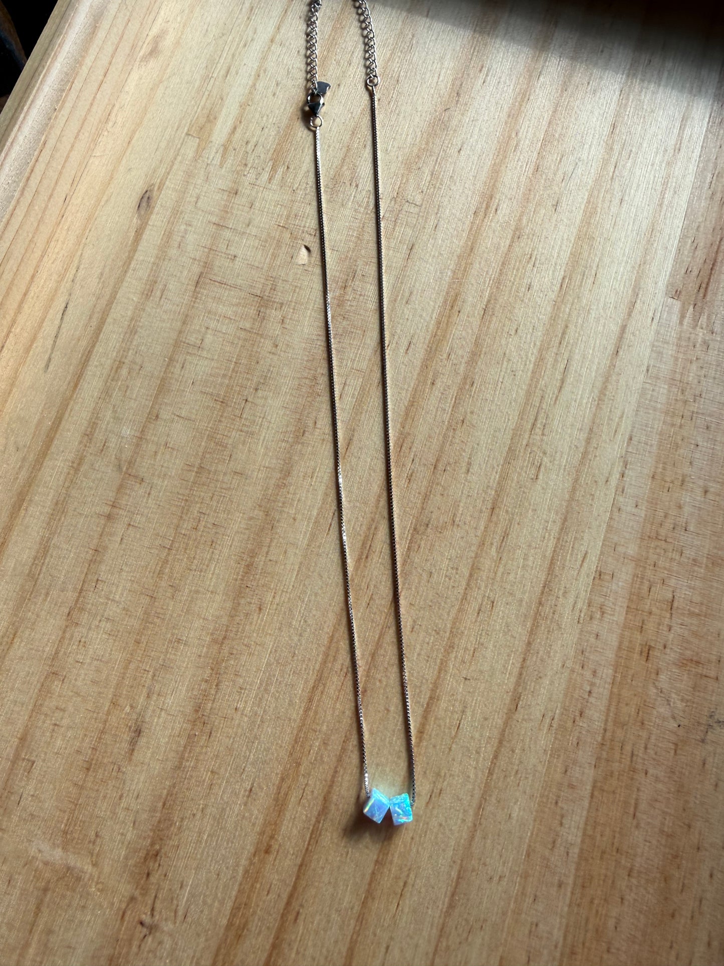 Ice Blue Opal Cube Sterling Necklace | Queen Bee Boutique