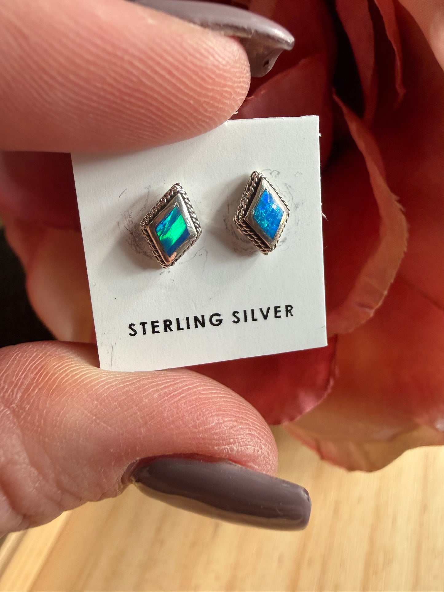 Petite Sterling Blue Opal Studs