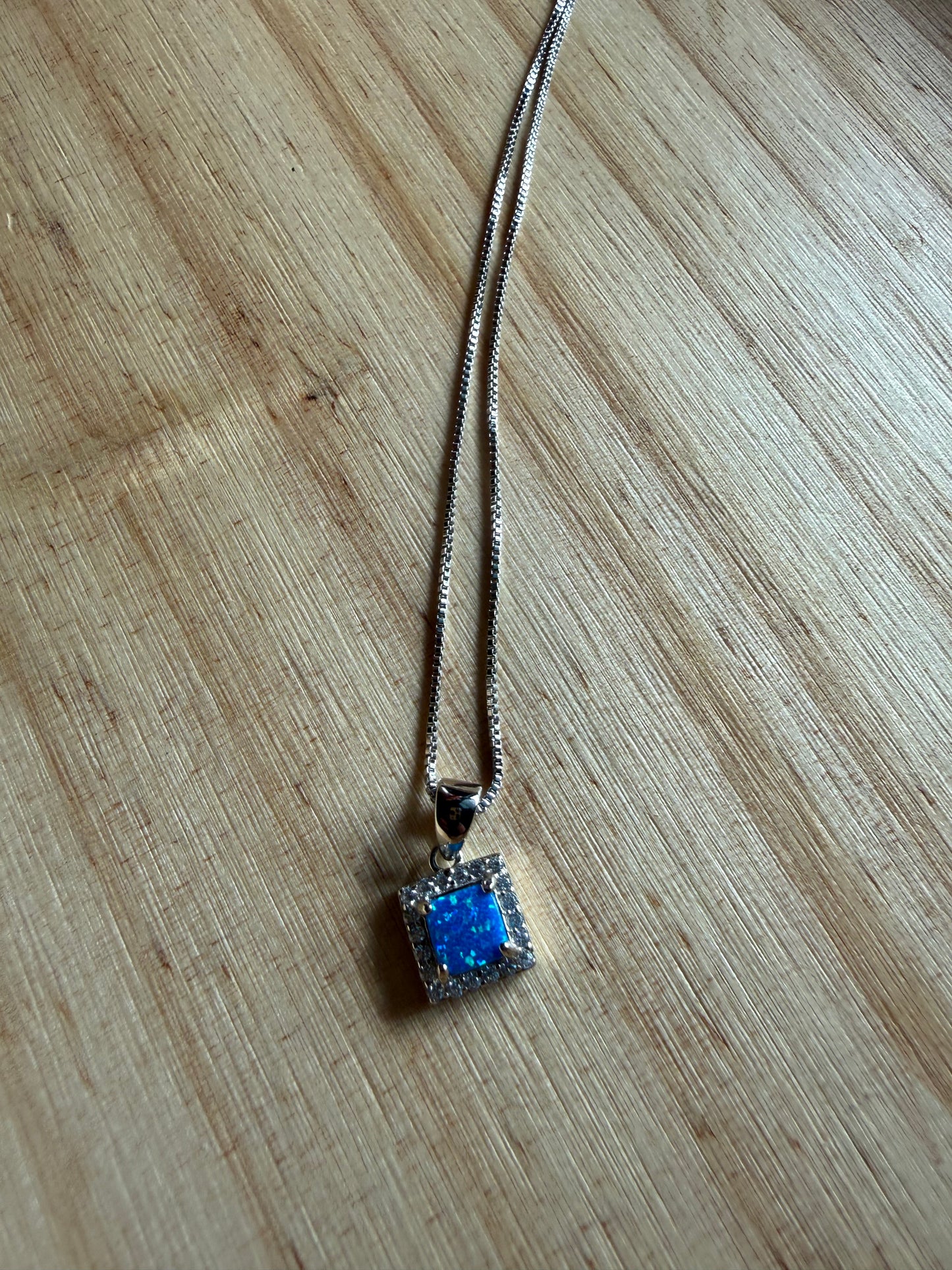 Square Blue Opal Halo Pendant | Queen Bee Boutique