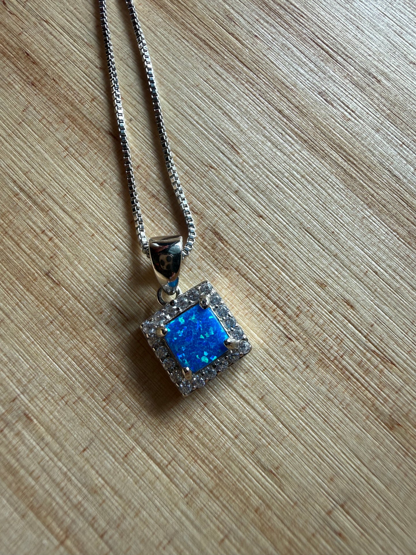 Square Blue Opal Halo Pendant | Queen Bee Boutique