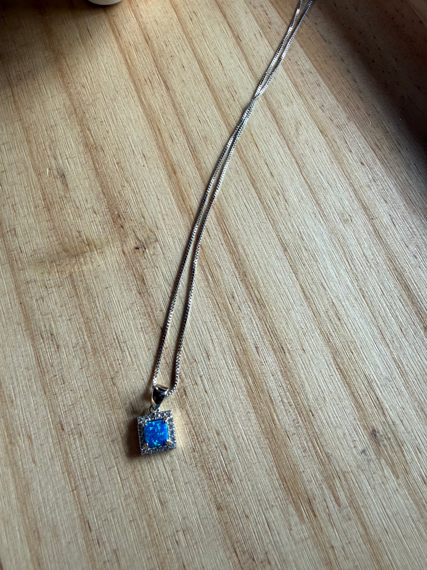 Square Blue Opal Halo Pendant | Queen Bee Boutique