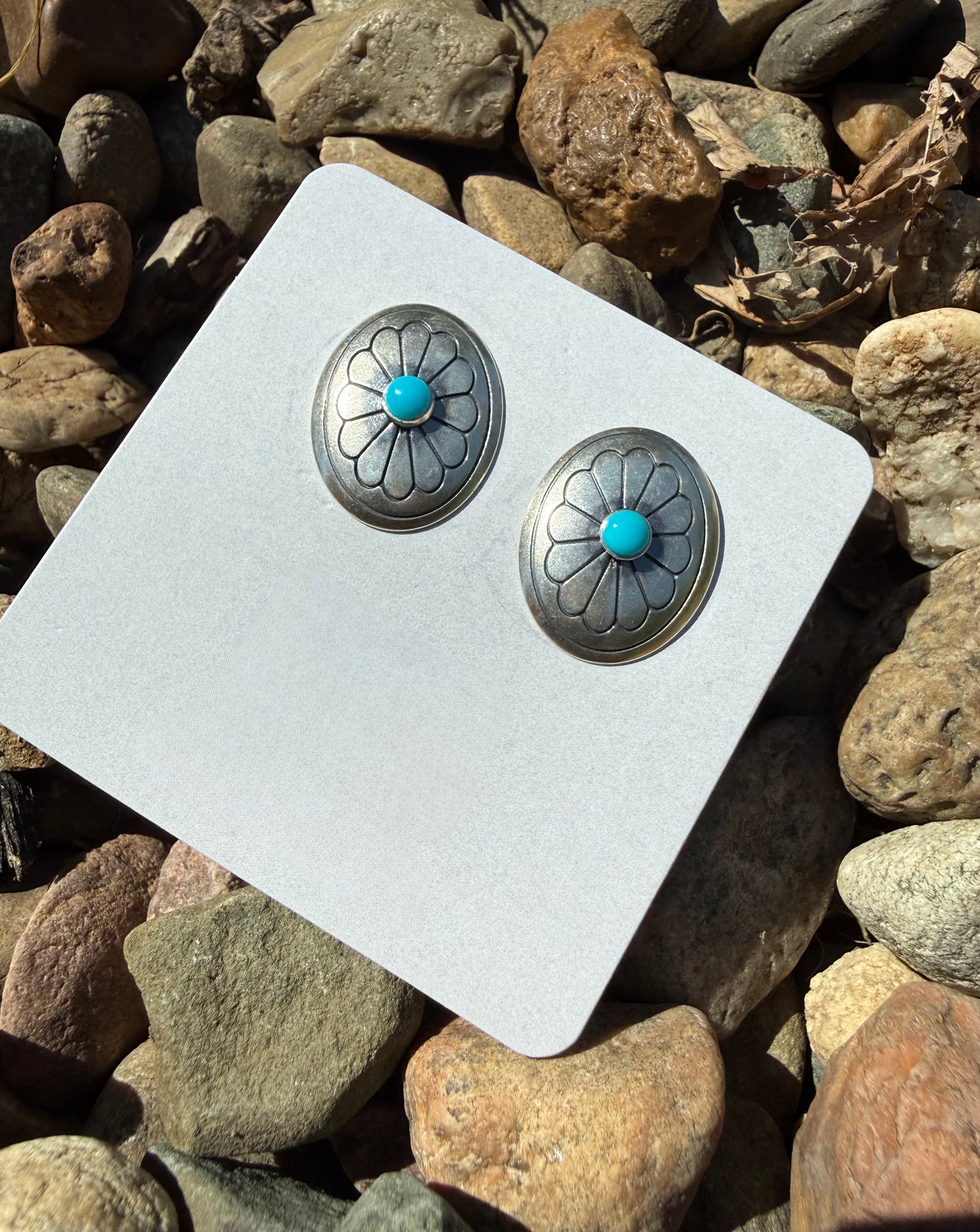 Round Stamped Sterling Turquoise Studs | Queen Bee Boutique