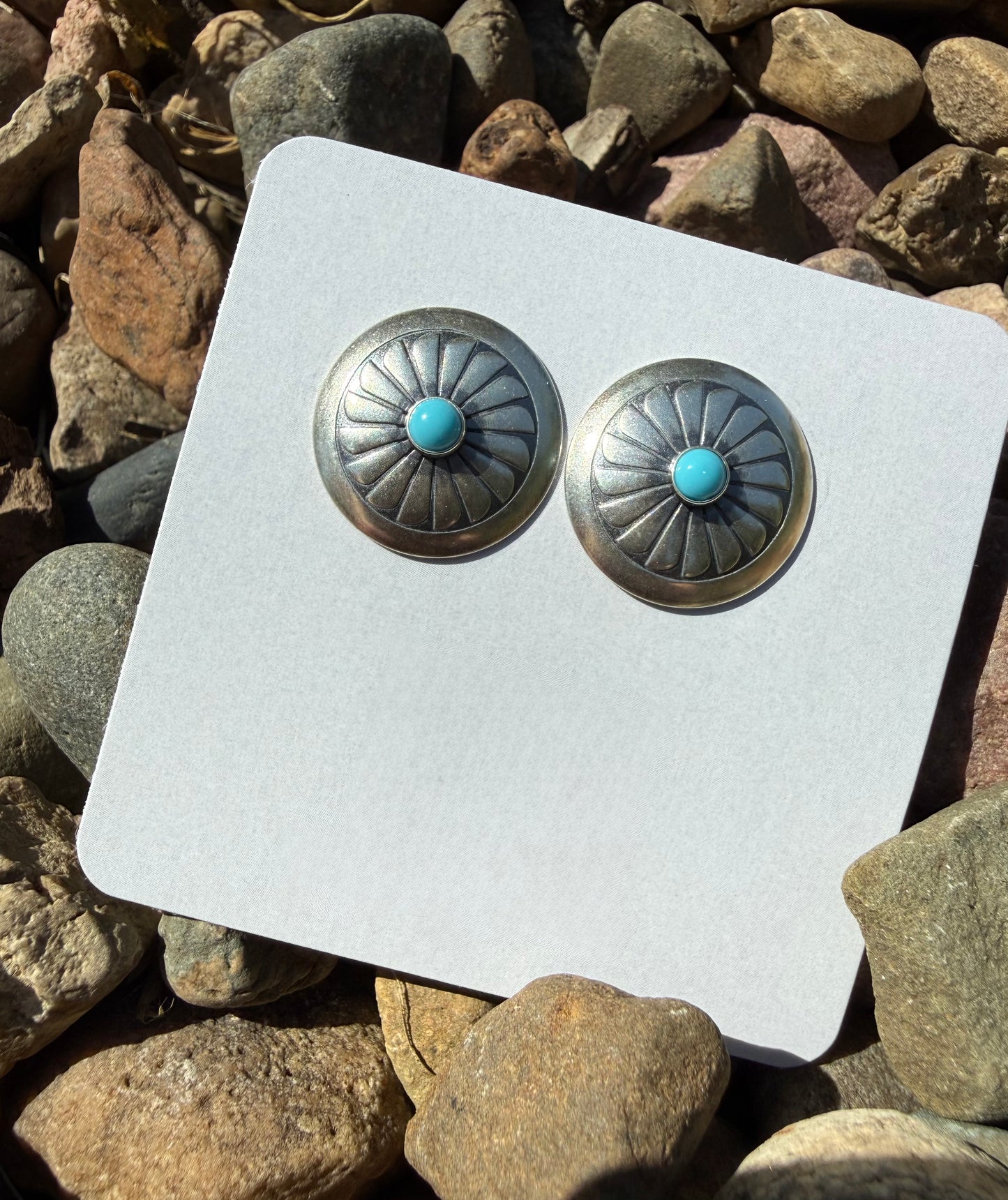 Round Stamped Sterling Turquoise Studs | Queen Bee Boutique