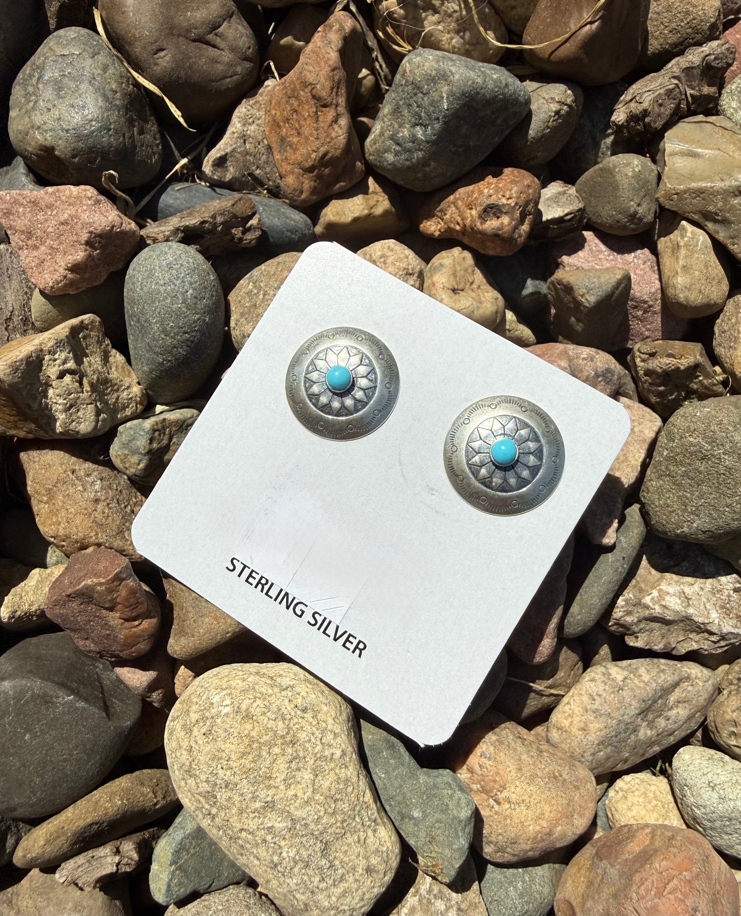 Round Stamped Sterling Turquoise Studs | Queen Bee Boutique
