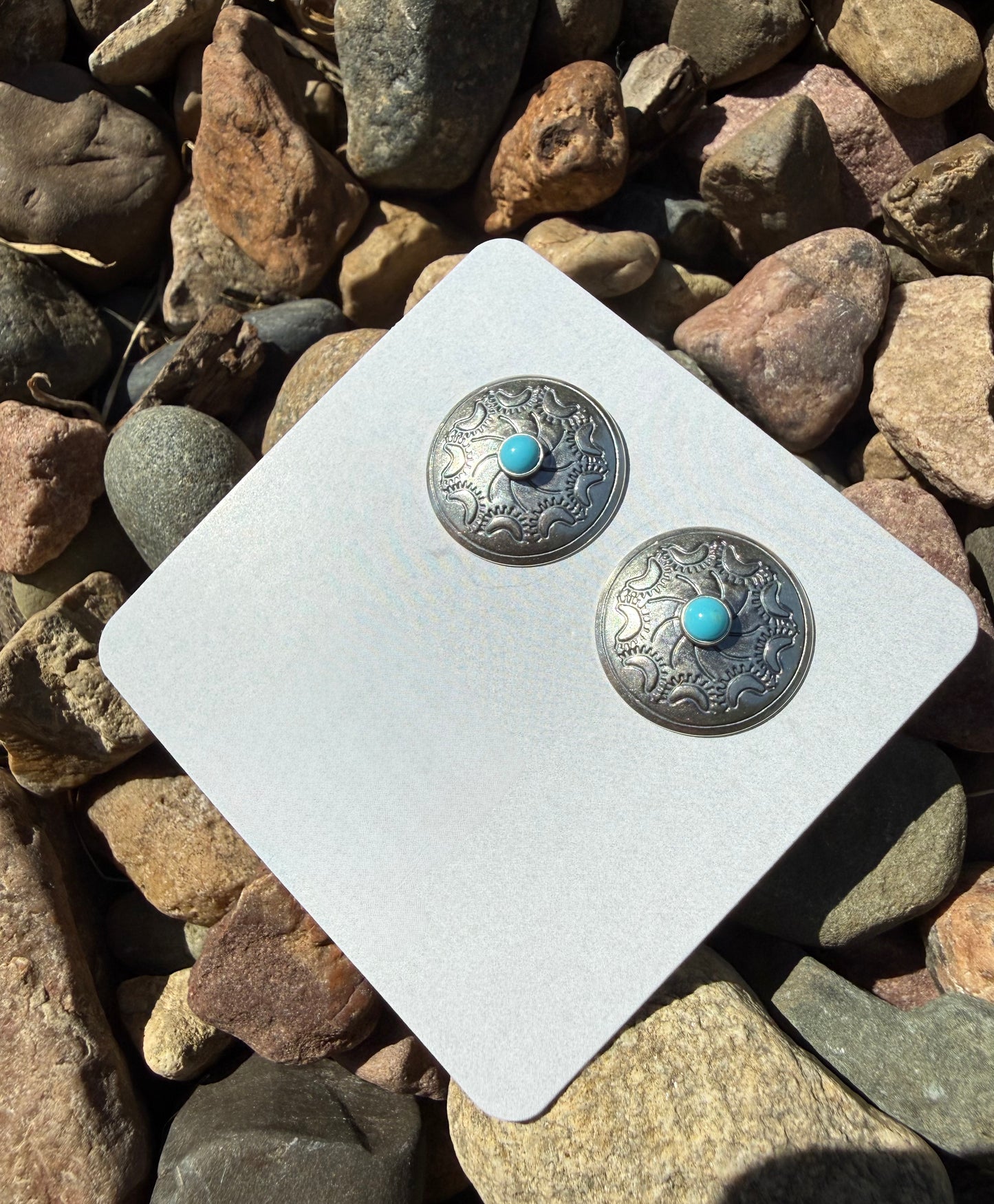 Round Stamped Sterling Turquoise Studs | Queen Bee Boutique