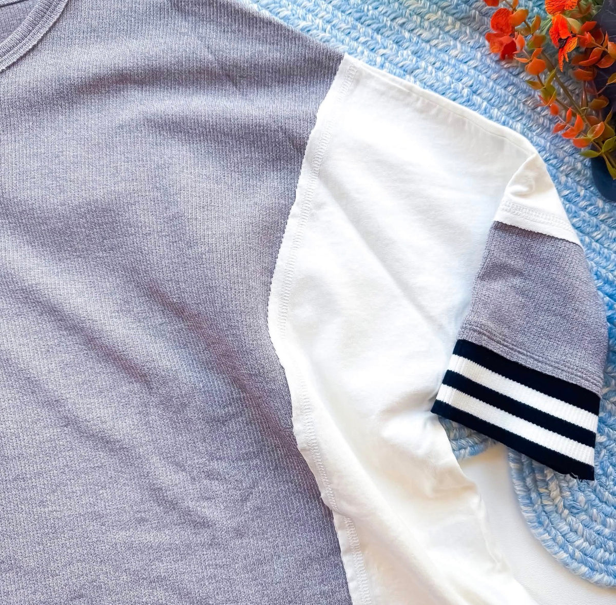 Casual Grey Cream Henley Knit Top | Queen Bee Boutique