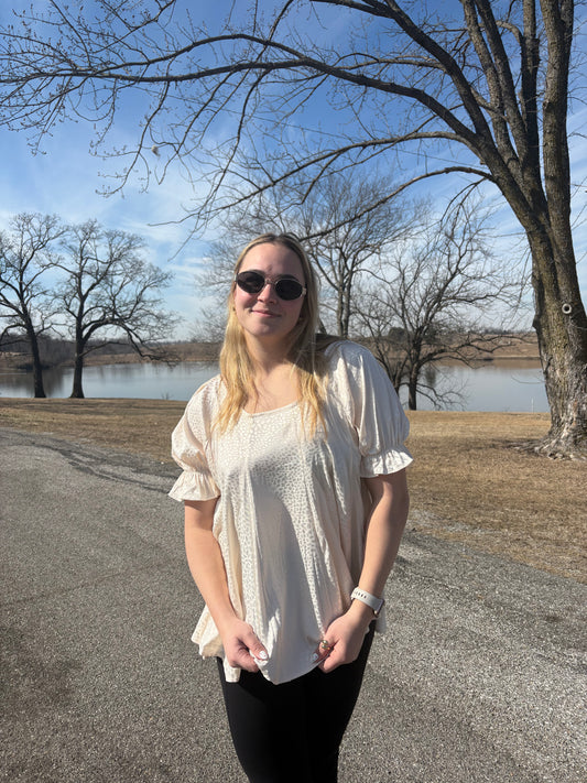 Luxe Leopard Print Satin Blouse - Flowy Cream Button Down Statement Top | QB Boutique