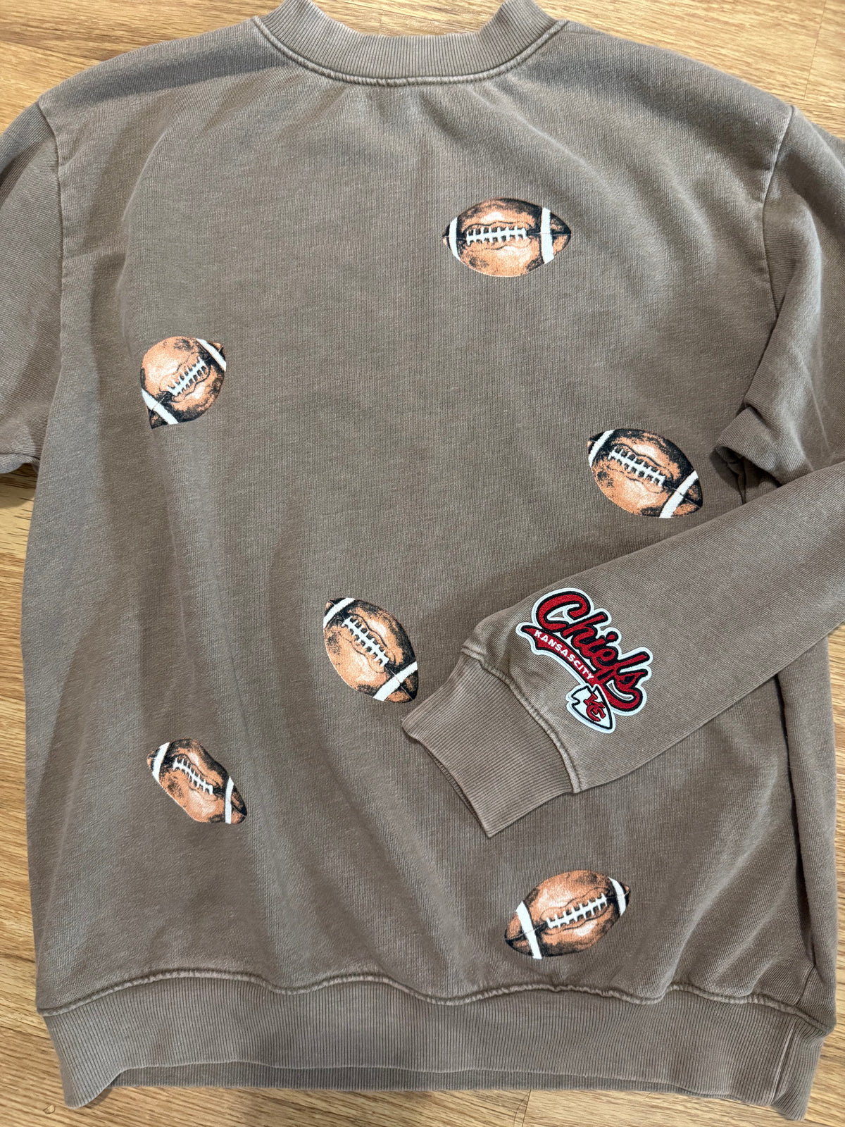 KC Chiefs Sleeve Patch Brown Football Mock Neck | Queen Bee