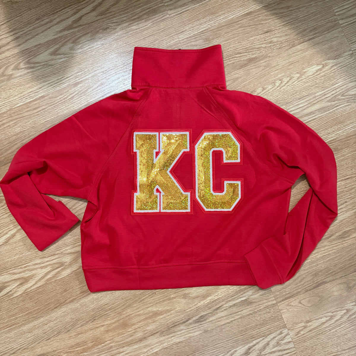 Red Gold Sequin KC Half Zip Pullover | Game Day Sweatshirt