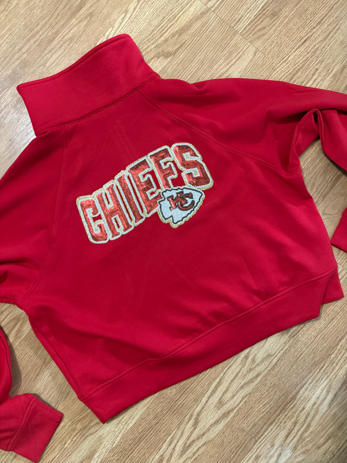 ArrowHead KC Chiefs Sequin Patch Red Half Zip | Queen Bee