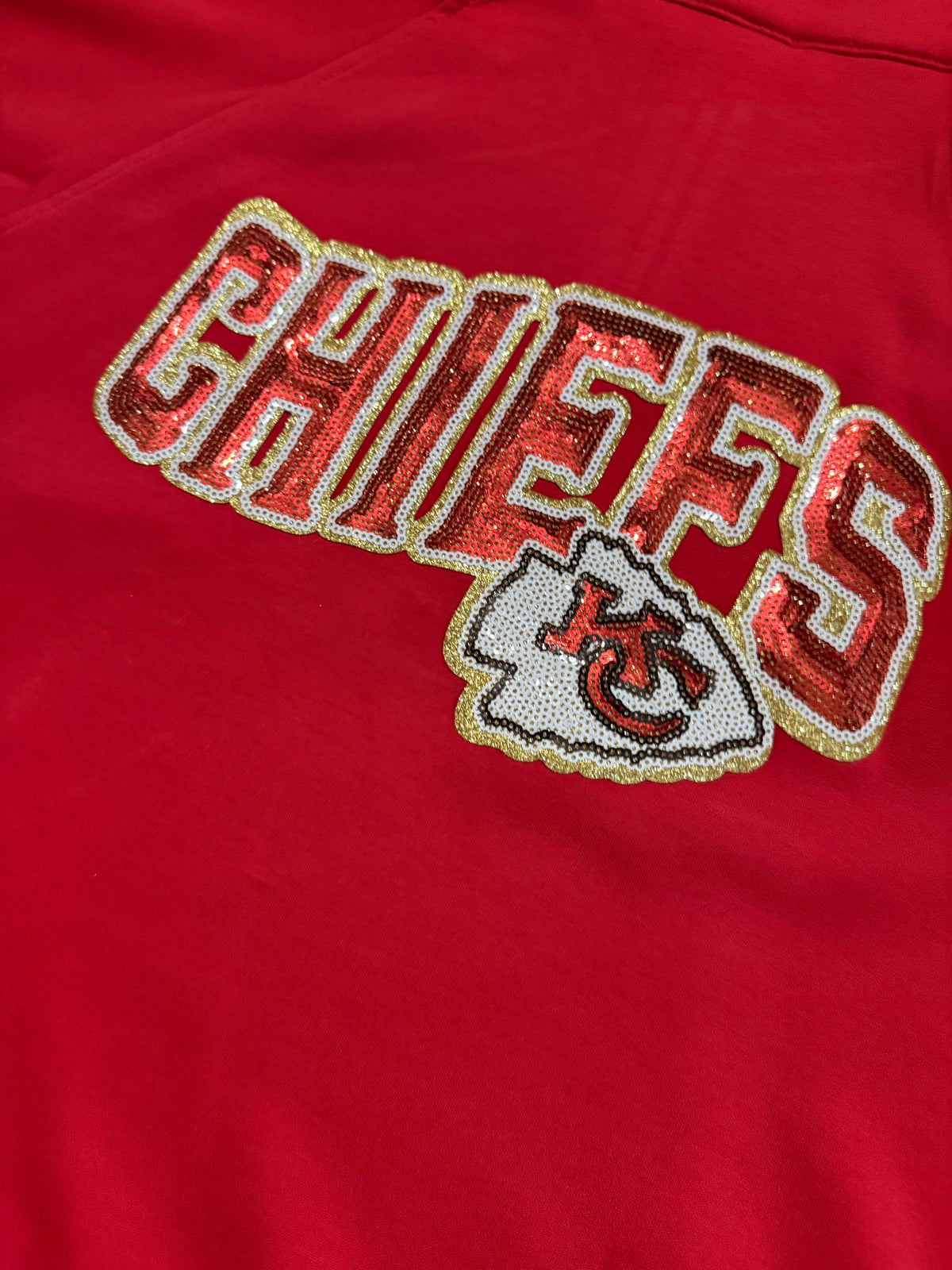 ArrowHead KC Chiefs Sequin Patch Red Half Zip | Queen Bee