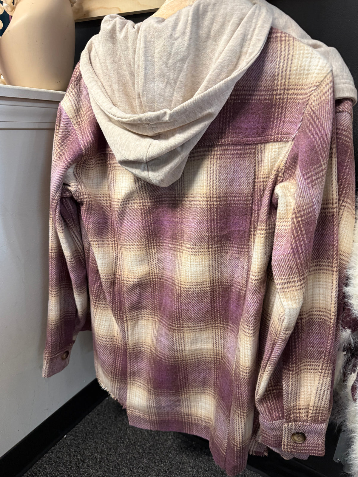 Mauve Plum Tan Cream Hooded Shacket | Queen Bee Boutique