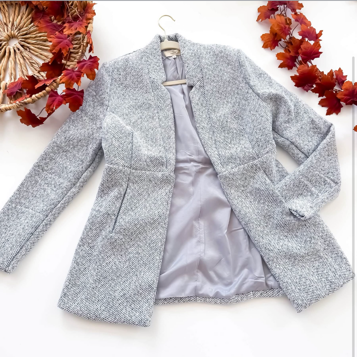 Women's Longline Tailored Jacket – Grey, Black & White